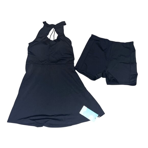 Halara 2 Piece High Cut Out Neck Double Strap Back Active Dress Sz Small Black - Picture 16 of 16